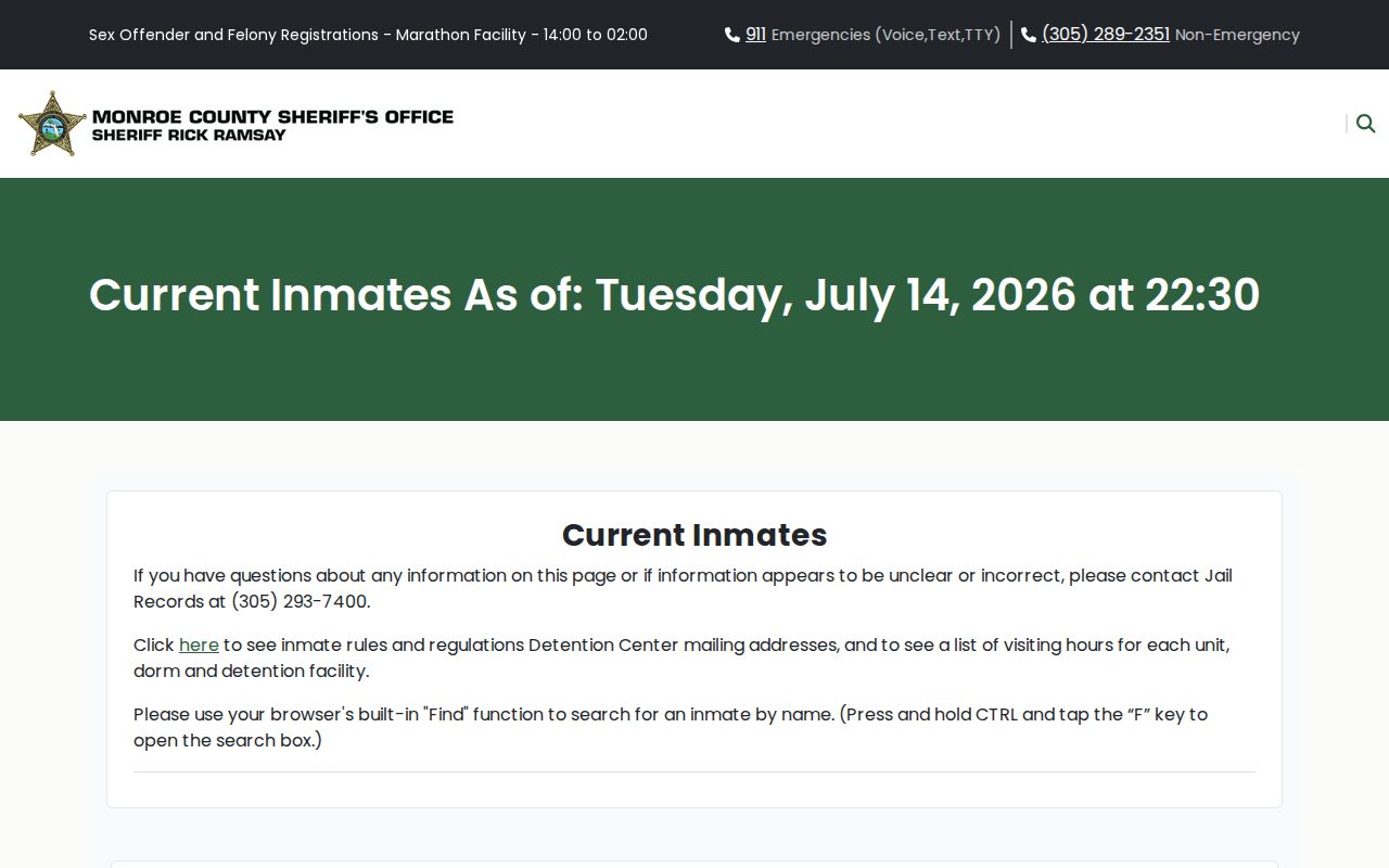 Monroe County current jail log used to audit 72-hour release data