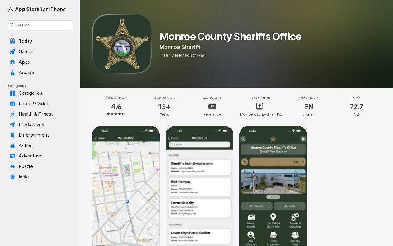 Official Monroe County Sheriff's Office mobile app listing